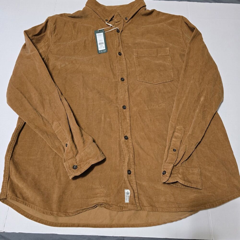 Alpine Design Mad Cord Shirt Mens XXL Brown Khaki Corduroy Button Front Organic